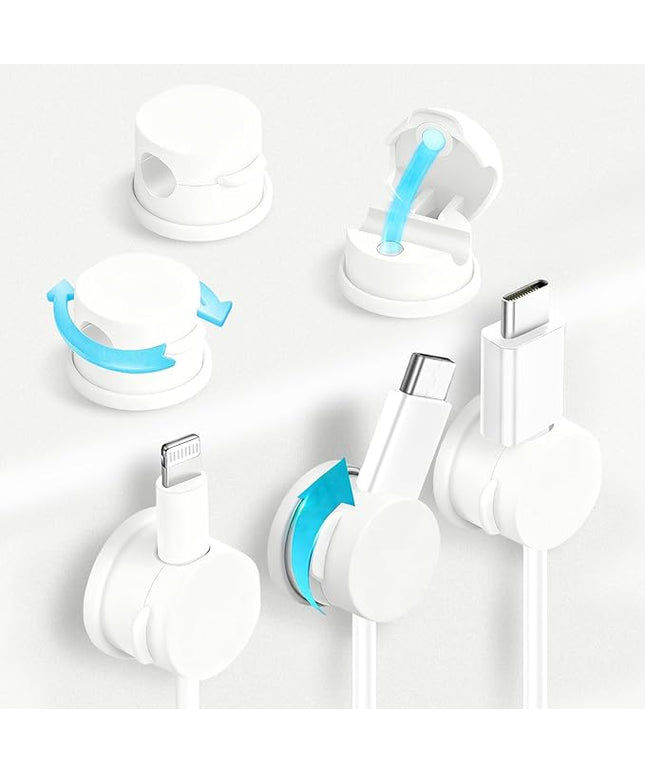 6pcs Magnetic Cable Clips, 360° Swiveling Adhesive Cable Organizer - Compact Cable Holder for Desk, Nightstand, Car, Kitchen & Home Office - Charger Cord Holder Solution by MarLigavid (White)