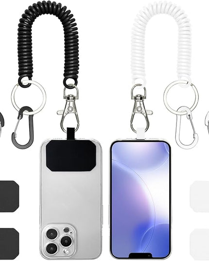 Phone Tether Lanyard Anti-Drop Outdoor Strap with Carabiner for Skiing, Hiking, Cycling, Fishing, Climbing - Fit iPhone and Most Cell Phones (Black+White)