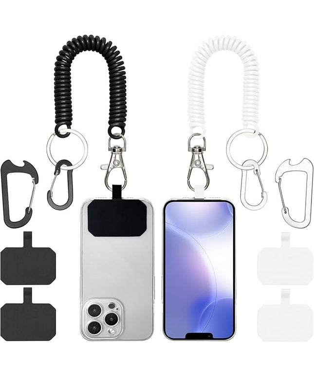 Phone Tether Lanyard Anti-Drop Outdoor Strap with Carabiner for Skiing, Hiking, Cycling, Fishing, Climbing - Fit iPhone and Most Cell Phones (Black+White)