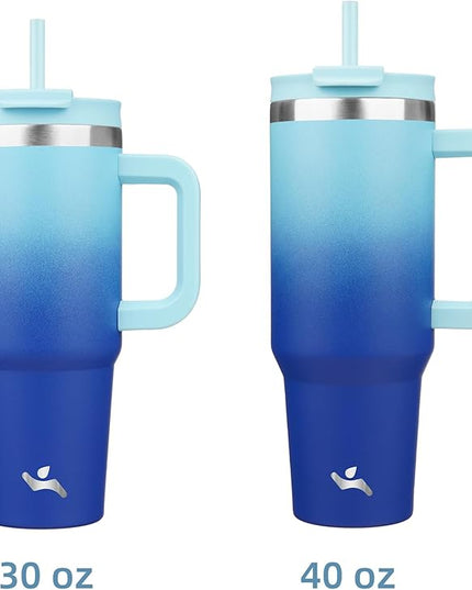 30 oz Tumbler with Handle and 2 Straws,2 in 1 Lid Insulated Water Bottle Stainless Steel Travel Coffee Mug,Sky