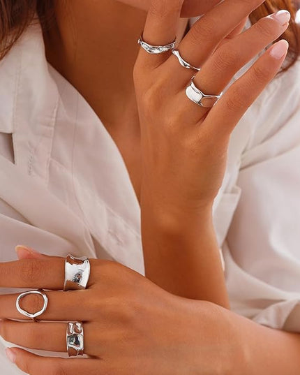 Chunky Rings for Women Adjustable Thick Rings Set Trendy Statement Stackable Ring for Women Chunky Jewlery Irregular Dome Flower Finger Knkuckle Thumb Ring