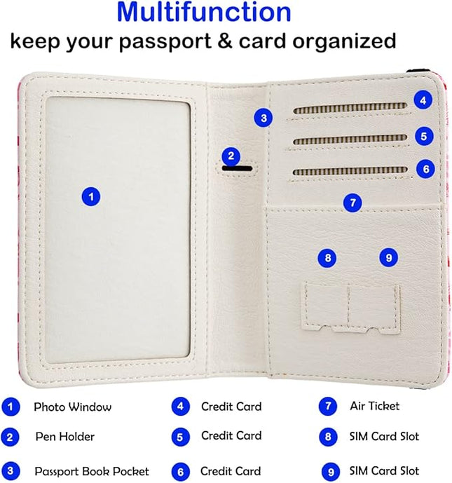 Passport Holder for Travel,Cute Passport Cover,Travel Wallet with Credit Card Slots Rfid passport Wallet Waterproof Documents Organizer Women Men (Reindeer)