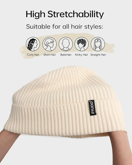 Zylioo Oversize Beanie Hats, XXL Big Size Ribbed Knit Cuffed Winter Hat for Cold Weather, Warm Skull Watch Cap