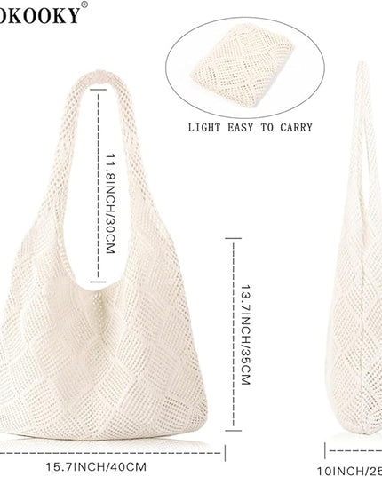 COOKOOKY Crochet Beach Tote bag Summer Beach Bag for Women Aesthetic Mesh Tote Bag Hippie Bag Knit Bag
