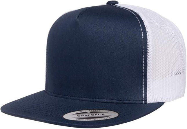 Yupoong 5-Panel YP Classic Trucker Cap | High Profile Flat Visor Snapback | OSFM | Bulk Packs Available