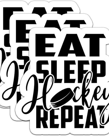 (3Pcs) Eat Sleep Hockey Repeat Sticker Hockey Stickers Hockey Lover Waterproof Vinyl Decal for Books Laptop Phones Tumblers Water Bottles, Hockey Gift For Boy Girl Men Women Dad Mom, Size 3 x 2.9 Inch