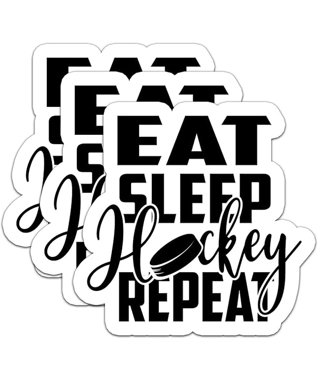 (3Pcs) Eat Sleep Hockey Repeat Sticker Hockey Stickers Hockey Lover Waterproof Vinyl Decal for Books Laptop Phones Tumblers Water Bottles, Hockey Gift For Boy Girl Men Women Dad Mom, Size 3 x 2.9 Inch