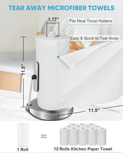 AIDEA Microfiber Cleaning Cloth Roll, White 50PK, Tear Away Reusable Paper Towels, Commercial Shop Rags, Microfiber Towels for Cars, Lint Free Rags for House, Kitchen, Automotive, 11.5"×11.5"