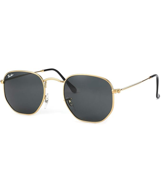 Pro Acme Small Square Sunglasses for Women Men 100% Real Glass Lens Hexagonal Frame