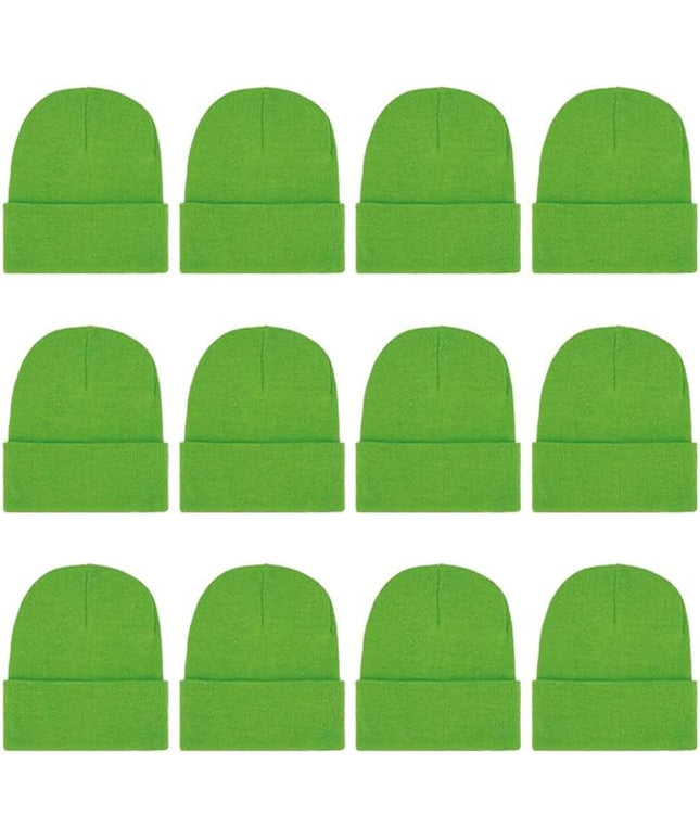 ZH 12-Pack Knitted Winter Beanie Hats for Men and Women, Warm and Cozy Cuffed Skull Caps, Bulk Purchase