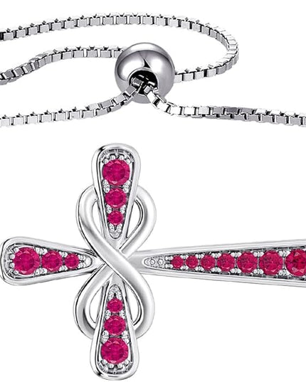 YL Cross Bracelet 925 Sterling Silver Infinity Sideways Link Bracelet Birthstone Jewelry for Women