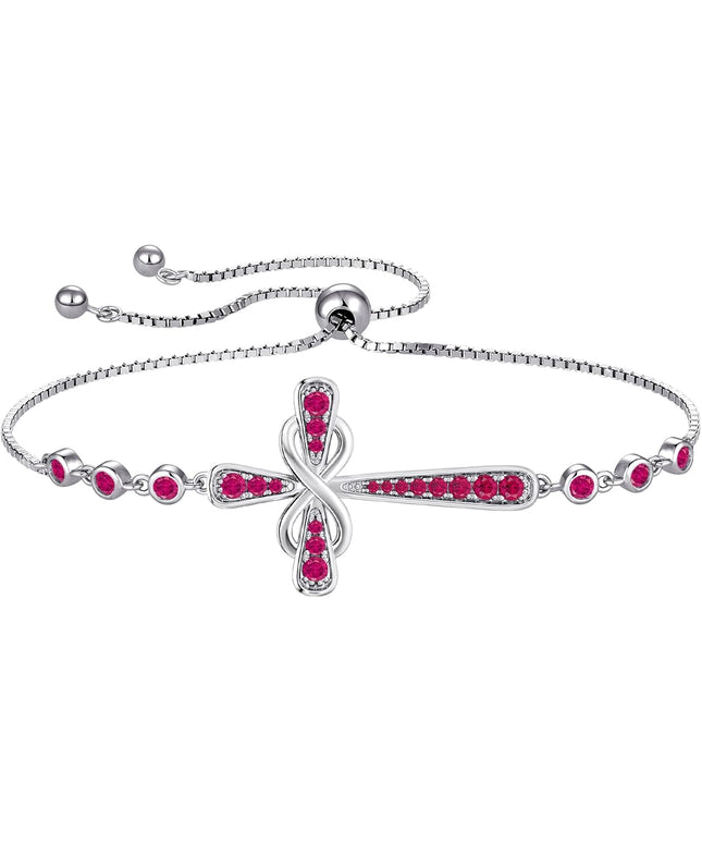 YL Cross Bracelet 925 Sterling Silver Infinity Sideways Link Bracelet Birthstone Jewelry for Women
