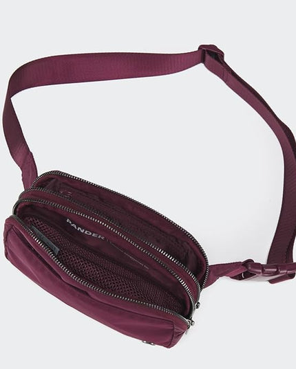 Pander Everywhere Belt Bag for Women, 5 Zipper Pockets Nylon Crossbody Fanny Pack Purse (Red Merlot)