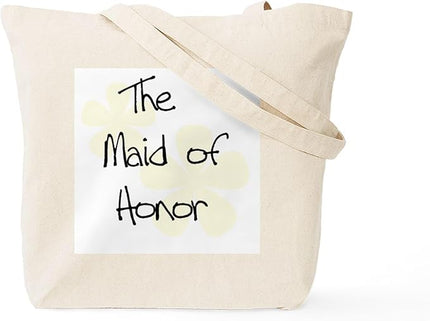 CafePress Yellow Flowers Maid of Honor Tote Bag Reusable Natural Beige Canvas Shopping Bag