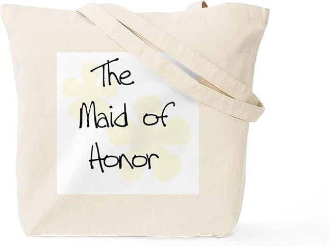 CafePress Yellow Flowers Maid of Honor Tote Bag Reusable Natural Beige Canvas Shopping Bag