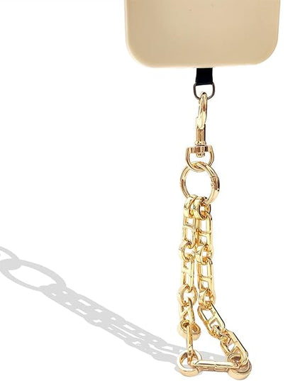 Phone Wrist Strap with Metal Chain Phone Lanyard Wrist with 2 Tether Tabs Metal Leather Cellphone Charm Phone Chain