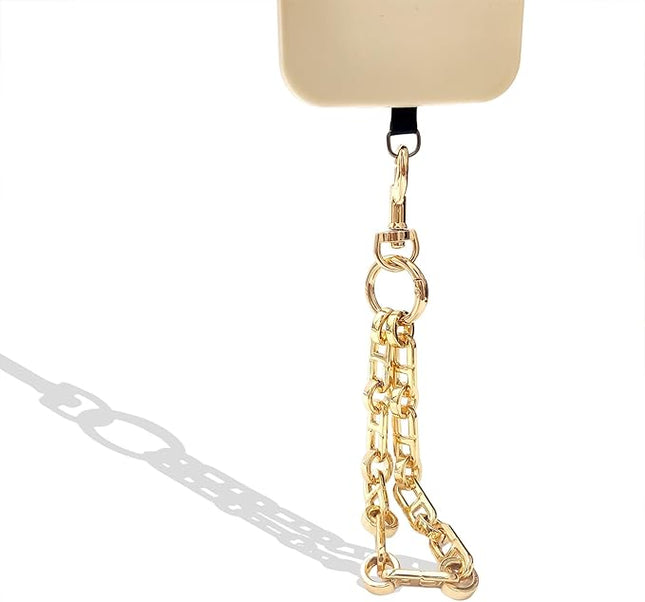 Phone Wrist Strap with Metal Chain Phone Lanyard Wrist with 2 Tether Tabs Metal Leather Cellphone Charm Phone Chain