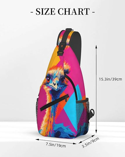 Animal Face Sling Bag Crossbody Bags Chest Bag Backpack for Travel Running and Hiking for Men Women Colorful Ostrich