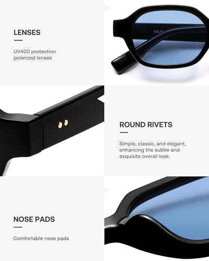 SOJOS Retro Polarized Hexagon Sunglasses for Women Men, UV400 Trendy Rectangle 70s 80s 90s Shades SJ2389