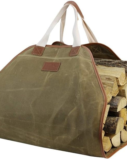 INNO STAGE Canvas Log Carrier Bag,Durable Wood Tote,Fireplace Stove Accessories,Extra Large Firewood Holder with Handles for Camping (44" L x 21" W-Khaki)