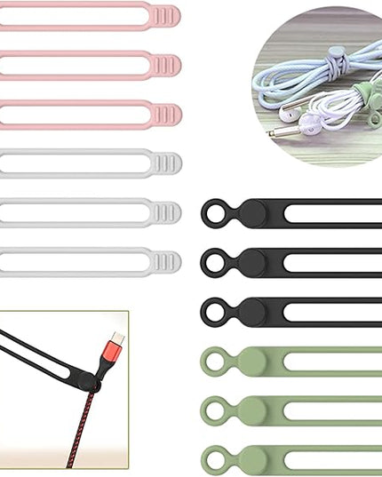 [12Park]UMUST Silicone Cable Ties, Reusable Cable Management Organizer, Cord Tie,Multipurpose Elastic Cord Organizer for Bundling and Fastening Cable Cords Wires(black,white,pink,green)