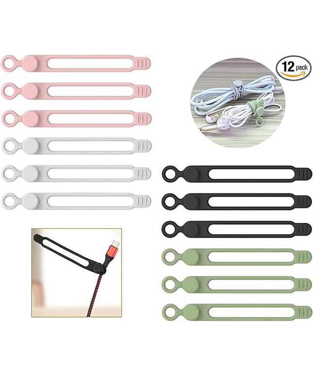 [12Park]UMUST Silicone Cable Ties, Reusable Cable Management Organizer, Cord Tie,Multipurpose Elastic Cord Organizer for Bundling and Fastening Cable Cords Wires(black,white,pink,green)