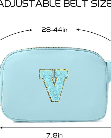 Gitus Gifts for 8 9 10 11 12 Year Old Girls Belt Bag Fanny Pack Crossbody Bags with Initial Letter Patch Cute Stuff Birthday Gifts for Teen Girls Women Personalized Trend Stuff (Icing Blue-V)