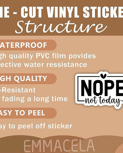 (3PCS) Nope Not Today Sticker, Funny Sarcastic Stickers - Waterproof Vinyl Decals for Laptop, Tumbler, Water Bottle, Scrapbook Size 3" x 2 "