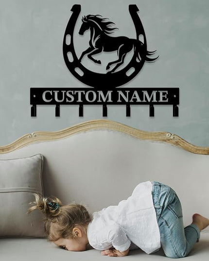 peanut case Personalized Farm Horse Keys Hooks,Custom Name Metal Cowboy Horse Art Keys Hooks,Metal Horse Lover Wall Home Storage Decorative Keys Hooks,Key Holder Hooks for Wall (Style B)