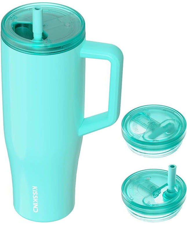 KISSKIND 40 oz Lumispin Tumbler with Handle and Hidden Straw, 100% Leak Proof Water Cup with Handle, Insulated Water Bottle for Travel, Mom, Nurse, Teacher, Student, Frosted Mint