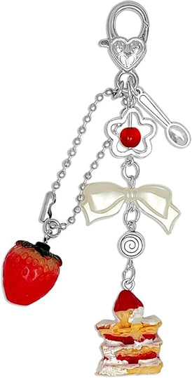 Keychain for Women Gold Bow Angel Wings KeyChains Novel Star Heart Strawberry Racket Pendants Bag Charm Key Chains