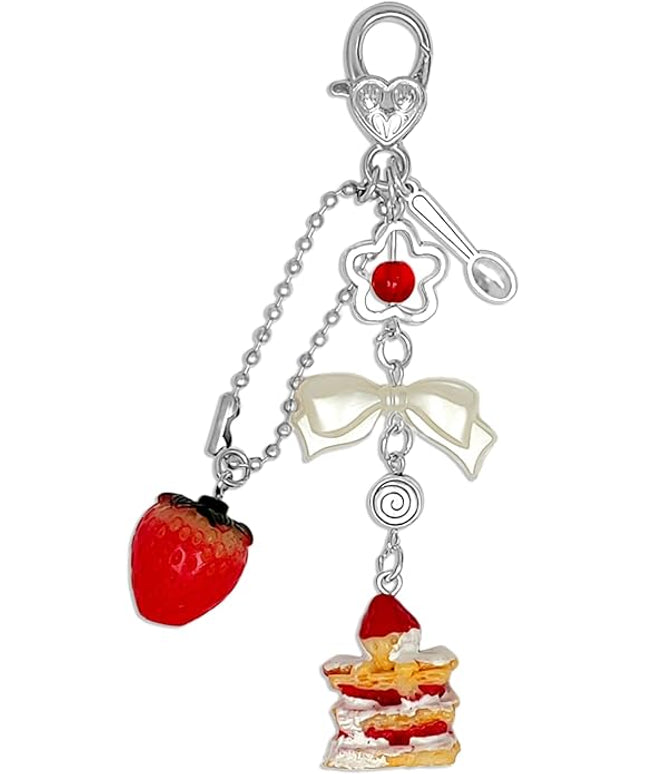 Keychain for Women Gold Bow Angel Wings KeyChains Novel Star Heart Strawberry Racket Pendants Bag Charm Key Chains