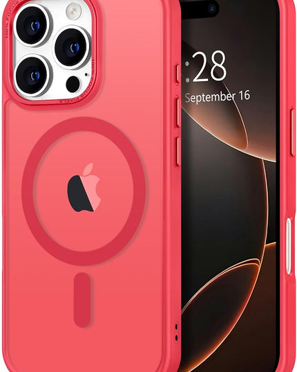 Hython Case for iPhone 16 Pro Case Magnetic Translucent Matte Phone Cases 6.3" [Compatible with MagSafe] Thin Slim Fit Shockproof Bumper Hard Protective Cover for Women Men Girls, Frosted Red