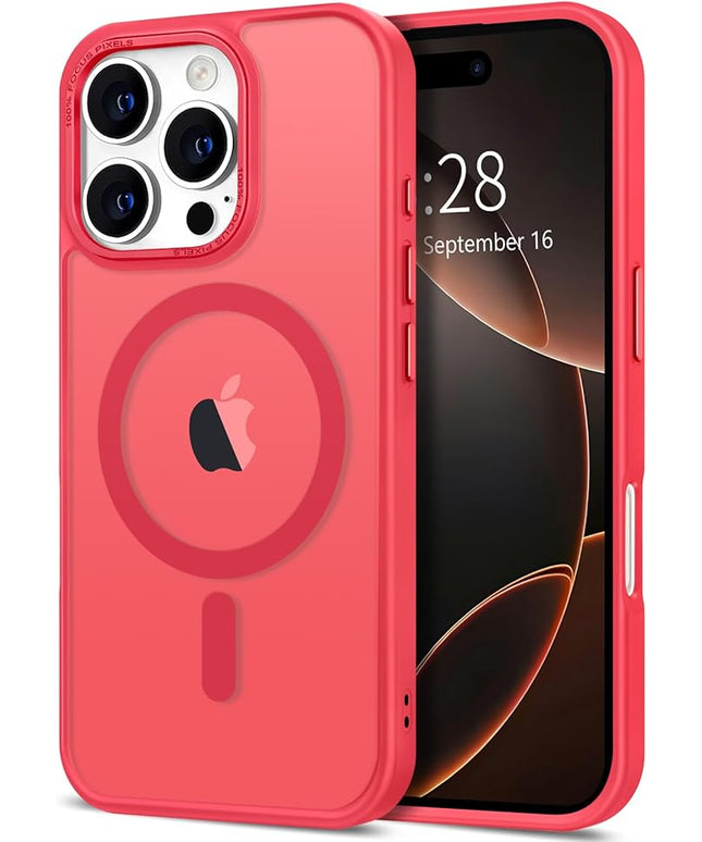 Hython Case for iPhone 16 Pro Case Magnetic Translucent Matte Phone Cases 6.3" [Compatible with MagSafe] Thin Slim Fit Shockproof Bumper Hard Protective Cover for Women Men Girls, Frosted Red