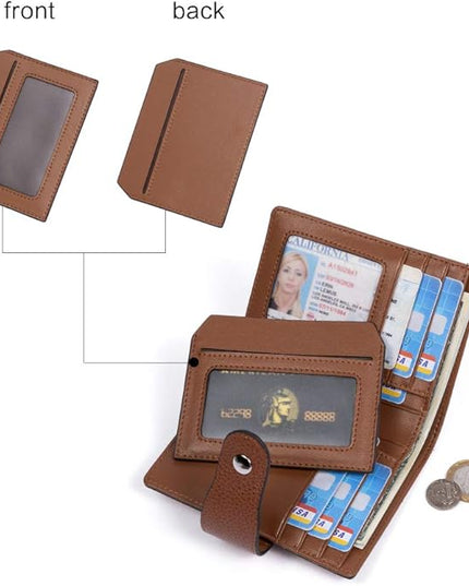 BOSTANTEN Women Leather Wallet RFID Blocking Small Bifold Zipper Pocket Wallet Card Case Purse with ID Window