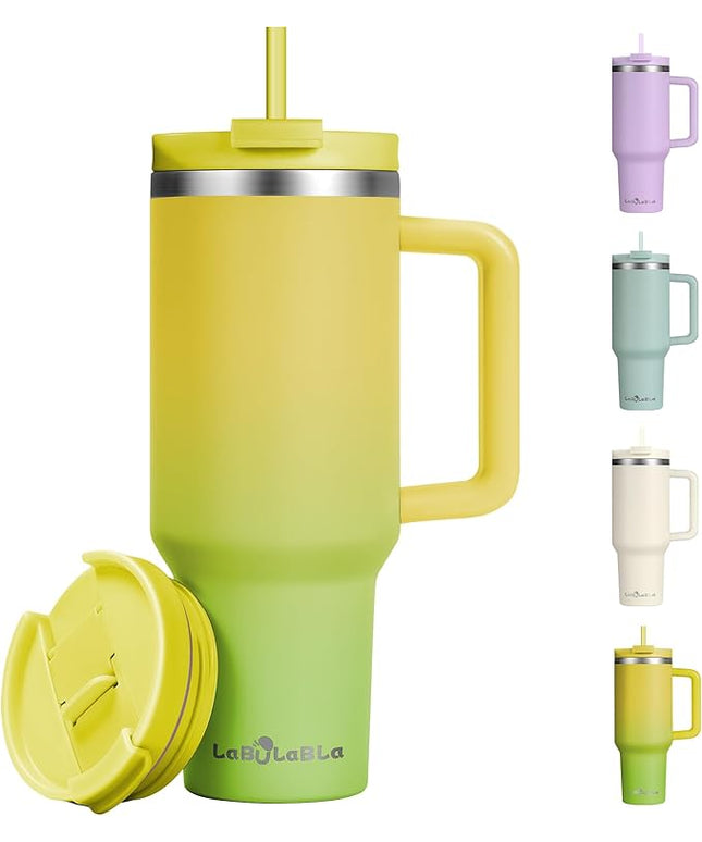 40oz Tumbler with Handle,Double Wall Vacuum Reusable Stainless Steel Insulated Water Bottle,With Leak Proof lid and Straw for Iced or Cold Beverages (Citrine)
