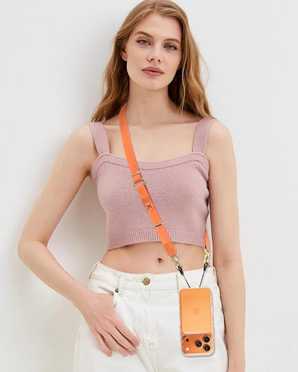 WEZEBEL Orange Crossbody Strap for Cell Phone, Adjustable Nylon Lanyard & Accessory Kit for iPhone for Everyday Carry