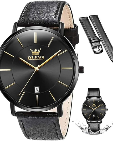 OLEVS Mens Watches Mens Leather Watch Ultra Thin Watches for Men Minimalist Watch with Leather Band Quartz Analog Dress Casual Simple Lightweight relojes para Hombres