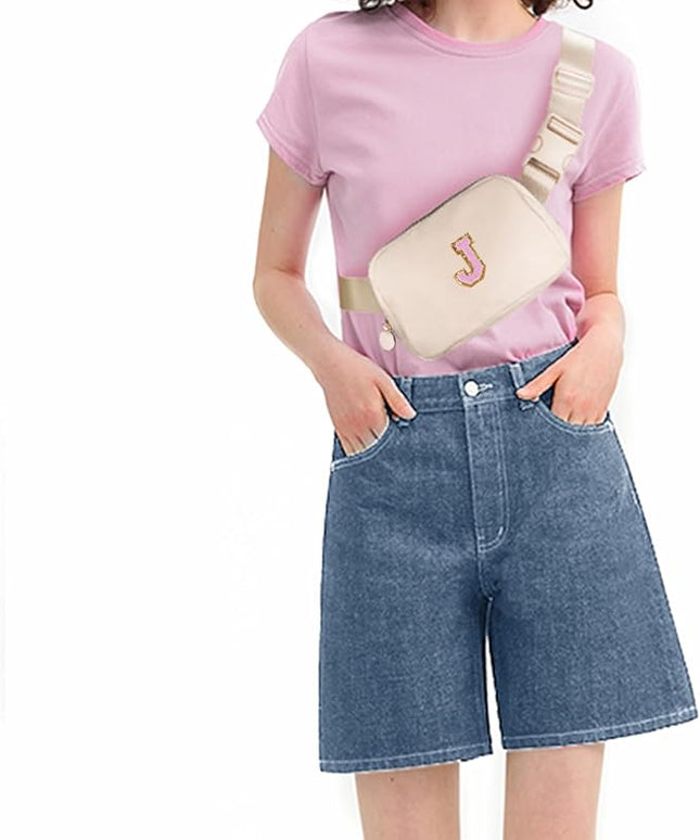 Uygafly Personalized Belt Bag for Women Girls - Fashion Mini Waist Packs with Adjustable Strap - Trendy Travel Fanny Pack Crossbody Bags with Initial Letter - Teen Gifts | Cream,J