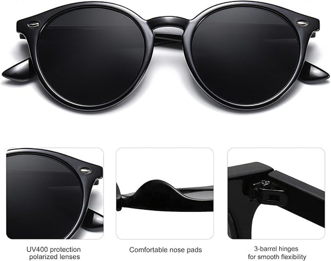 SOJOS Retro Round Polarized Sunglasses for Women Men Classic Vintage Sunnies SJ2069