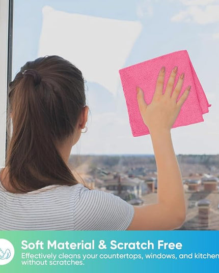 HOMEXCEL Pink Microfiber Cleaning Cloth, 24 Pack Cleaning Towels for Kitchen, Lint Free, Scratch-Free, Highly Absorbent, and Reusable Cleaning Rags for House, Window and Glass, Cars, 11.5 X11.5 inch