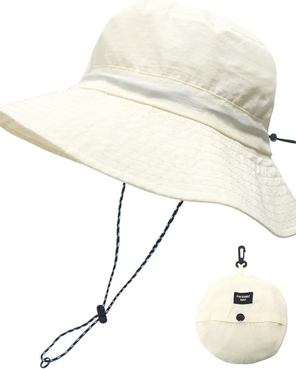 PFFY Quick Dry Waterproof Packable Bucket Hat for Women Men Outdoor Sun Hats with Detachable Chin Strap