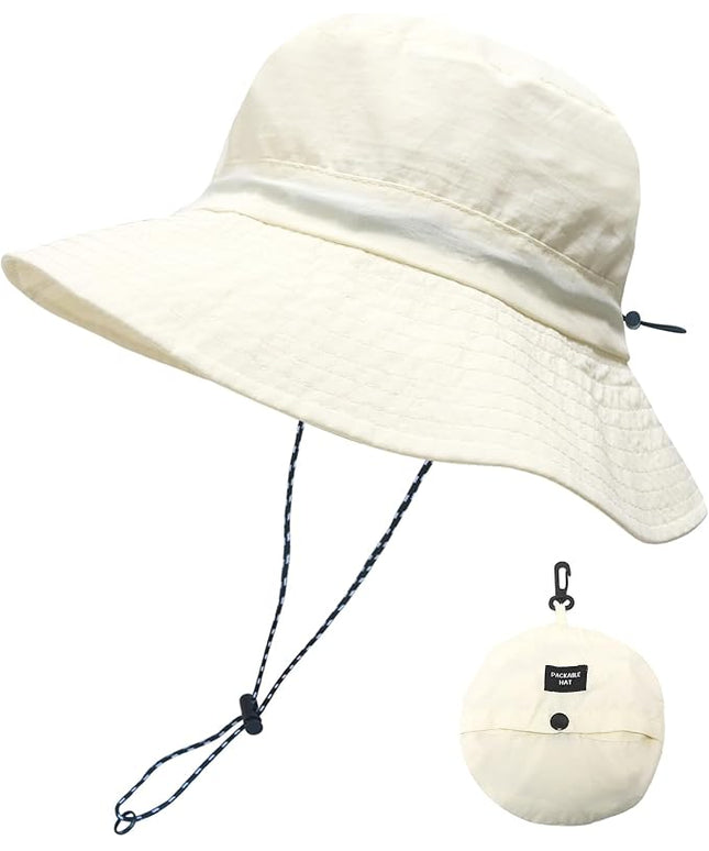 PFFY Quick Dry Waterproof Packable Bucket Hat for Women Men Outdoor Sun Hats with Detachable Chin Strap