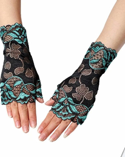 Women's Short Lace Gloves Fingerless for Driving Wedding Wrist Length Bridal Prom Gloves