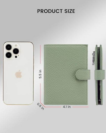 RFID Slim Passport Holder for Women, Compact Leather Passport Wallet with Card Holders SIM Slots,Zippered Coins Pocket and Cash Compartment Travel Passport Cover Case, Light Green