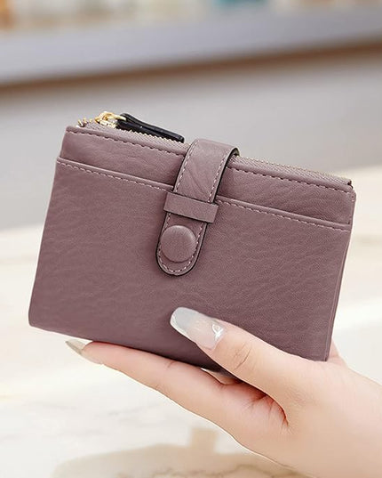 AOXONEL Women's Wallets Leather Wallets for Women Rfid Small Ladies Wallet Billfolds for Women,Trifold Mini Wallets for Women with Double Zipper Coin Pocket (Purple)