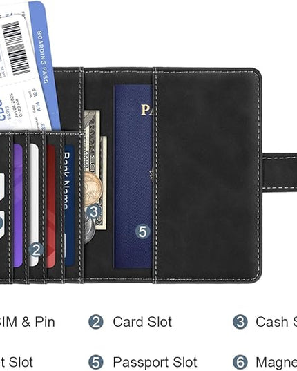 Passport Holder Wallet Cover Personalized Letter A-Z Travel Wallet RFID Blocking Passport Cover Wallet Case for Travel Passport Book Holders for Women and Men, Black-V