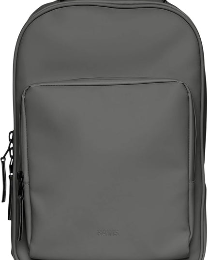 RAINS Book Daypack Regular Grey Laptop Backpack for Men and Women, Waterproof Black Minimalist Commuter Bag with 15”-16"