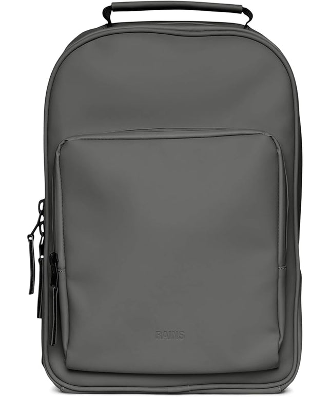 RAINS Book Daypack Regular Grey Laptop Backpack for Men and Women, Waterproof Black Minimalist Commuter Bag with 15”-16"