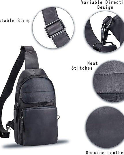 Genuine Leather Sling Bag for Man and Women Crossbody Purse Handmade Retro Shoulder Backpack Vintage Chest Bags